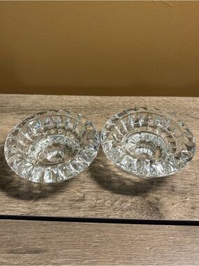 KIG Indonesia Crystal Candle Holders Glass Vintage Set of 2 Holds 3 Sizes